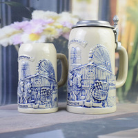 Ensemble de mugs à bière en porcelaine bleue et blanche embossée, écologiques et réutilisables, thème Oktoberfest Munich, pour bar et fêtes