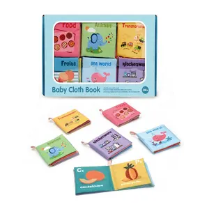Samtoy 6 PCS Early Education Eco-friendly Washable High Contrast Activity Touch Felt Fabric Soft Baby Cloth Book with Teether