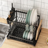 Égouttoir à vaisselle à 2 niveaux avec plateau d'égouttage, porte-couverts, porte-gobelets et égouttoir antirouille.