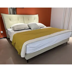 Otel lüks kral ahşap çerçeve yatak ilk katman dana deri başlık yatak odası mobilyası otel yatakları