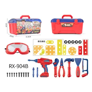 HY Wholesale Play House Toy Kids Role Play Worker Tool Kit Toy Pretend Play Workshop Repair Set With Electric Drill And Storage