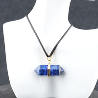 Collier Pendentif en Cristal Naturel Double Pointe Colonne Hexagonale 13x36mm, Forme Balle, Guérison et Porte-bonheur, Vente en Gros