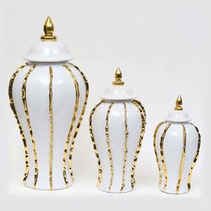 Venta caliente moderno blanco cerámica oro galvanoplastia jengibre tarro grande alto 3 tamaño decorativo tarro florero para el hogar Oficina - Product Image 1