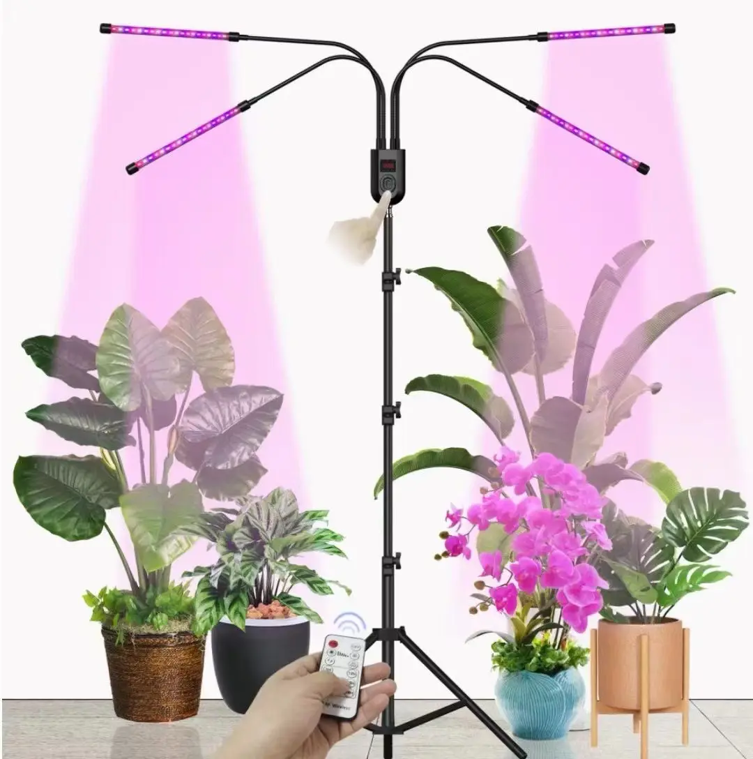 Piante da interno luce crescente a quattro teste LED coltiva la luce con luci per piante a spettro completo per l'avviamento dei semi con collo d'oca regolabile