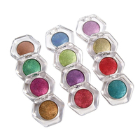 Palette de fards à paupières individuels en gros sous marque privée, étui hexagonal transparent, fini métallique scintillant, couleurs audacieuses, maquillage pour les yeux, prix de gros
