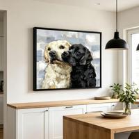 Seni Dinding Berbingkai Labrador Retriever Potret Anjing Kuning Hitam Bingkai Hitam Matte Dekorasi Rumah Skandinavia Nordik