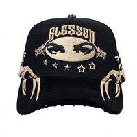 Casquette 5 panneaux ajustable, respirante et imperméable, style gothique streetwear vintage, avec broderie EyeStar, esthétique sombre haut de gamme et lettrage, en stock