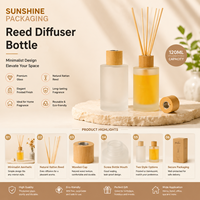 Bouteille diffuseur en verre dépoli transparent 120 ml avec couvercle en bois – Contenant de luxe pour parfum d'ambiance, idéal pour la décoration du salon