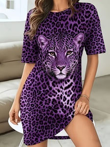 <span class=keywords><strong>Pigiama</strong></span> T-shirt da donna taglie forti con stampa testa di leopardo, in poliestere e cotone, casual, personalizzato Kuest - Product Image 6