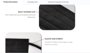 قناع وجه للبالغين <span class=keywords><strong>3ply</strong></span> للاستعمال مرة واحدة أو حلقة حماية الأذن قناع وجه أسود مسطح قابل للطي - Product Image 2