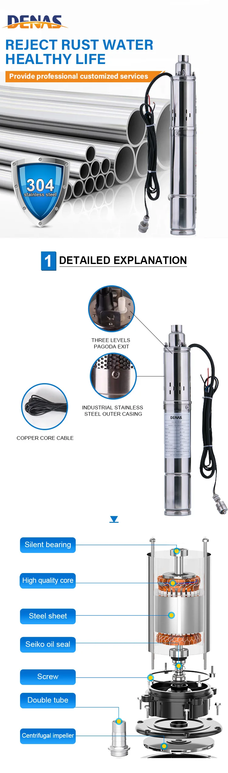 Deep Well Submersible Dc Solar Water Pump System 1Hp 2Hp 3Hp With 3 Years Warranty Eco Friendly - Solar Water Pumb - 1