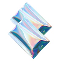 Sacs en plastique holographiques argentés brillants personnalisés, à trois soudures latérales, en Mylar, anti-odeur, pour emballage alimentaire, 100 pièces/paquet