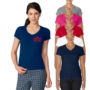 フリーデザイン格安150GSMコットンカンパニーパーティーVネックTシャツ女性