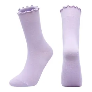 Ruffle Crew Anti Slip Custom With Embroidery Logo Yoga Socks Customized Pilates Grip Socks