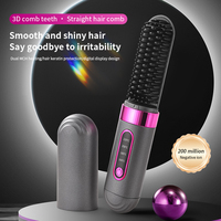 Nouveau Peigne Chauffant Portable à Ions Négatifs 2026, Rechargeable et Sans Fil, Mini Lisseur Électrique, Brosse Lissante pour Cheveux
