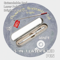 5-en-1 pointeur Laser rouge lampe de poche LED rétractable stylo à bille antenne télescopique boîtier en métal-outil d'enseignement stylo avec boîte