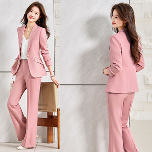 Women's Pink Suit Set Full Sleeve Anti-Wrinkle Formal Work Wear Commuting Style - Product Image 1