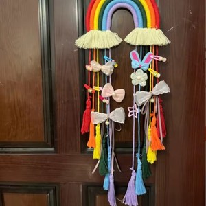 Arcobaleno bohémien appeso a muro artigianale in macramè corda nappe pendenti per camera della ragazza pinza per capelli portaoggetti decorativi appesi Organizer - Product Image 4