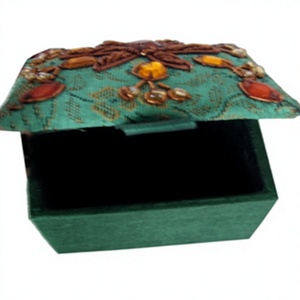 Handmade <b>Rectangular</b> Green Brocade Eco-friendly Silk Embroidery Box Floral Design Cotton Fabric Home Decoration Accessory - Product Image 4