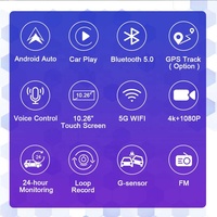 Buena calidad, 10,26 pulgadas, portátil, carplay, Android Auto, reproductor multimedia con cámara frontal y trasera y electrónica para vehículos