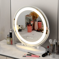 Miroir cosmétique de bureau personnalisé, écran tactile intelligent, sur pied, 3 couleurs d'éclairage LED à intensité variable, grossissant, en métal doré, personnalisable