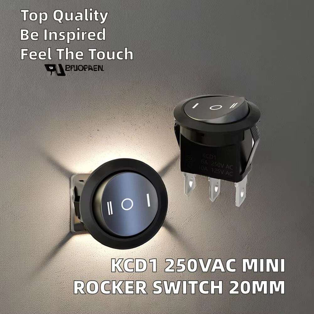 KCD1 Mini Single Pole Rocker Switch 250VAC 20mm Round Boat Circular Switch in Black Red Blue Green with 3Pin PA66 Material