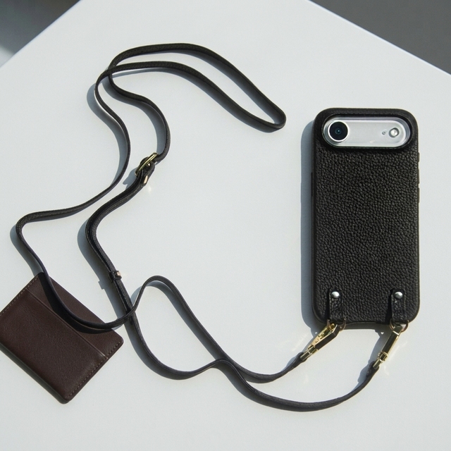 Pebble Grain Leather Phone Case for iPhone 17 Series, Mobile Back Cover with Detachable Lanyard, Shockproof Cover