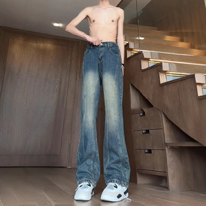 Pantalon en jean bleu vintage, style scimitar, pour homme, cool, haut de gamme, style américain, coupe slim, droit, taille haute - Product Image 3