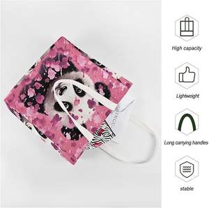 ถุงผ้าแคนวาสทำจากผ้าฝ้ายใช้ซ้ำได้สำหรับซื้อของใช้ตกแต่งด้วยลูกปัดสำหรับแพนด้าสีชมพู - Product Image 4