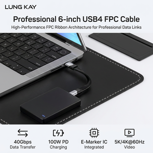 LUNG KAY 40Gbps USB4 FPC Cable Flexible Type-C to Type-C Data Cord 100W PD <b>Charging</b> 4K 60Hz Video Ultra-Thin Soft Ribbon Cable - Product Image 4