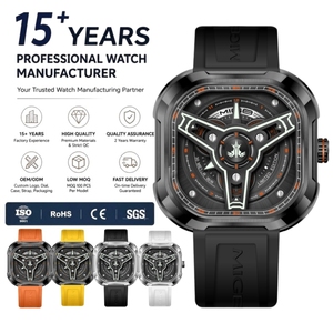 Montre à quartz carrée édition limitée personnalisée OEM, boîtier en acier inoxydable 43 mm, bracelet en silicone, cadran lumineux, style sportif, montres pour hommes - Product Image 1