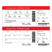 Carte d'embarquement personnalisée pour billet d'avion, papier offset, impression numérique étanche, MOQ 500 pièces, ligne de perforation promotionnelle, épicerie