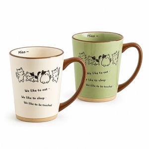 Tasse à <span class=keywords><strong>caf</strong></span>é en céramique 11 oz avec logo personnalisé, motif chat de dessin animé, bord brun foncé, finition brillante, vente en gros pour <span class=keywords><strong>caf</strong></span>és et hôtels - Product Image 2