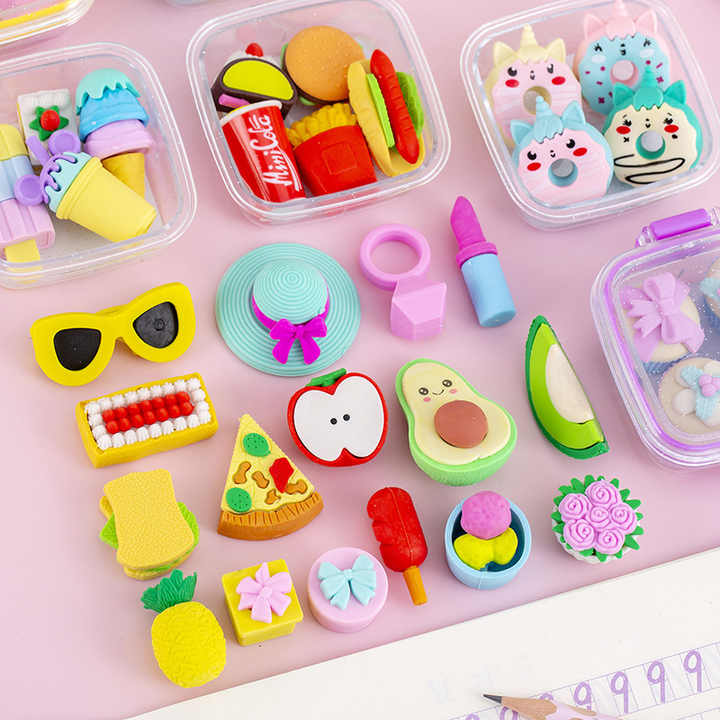 Wholesale Cute Kawaii Custom 3D Food Shaped Erasers Set