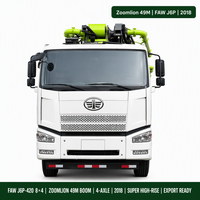 Pompe à béton Zoomlion 49m d'occasion avec télécommande FAW J6P 2018, pompes à béton FAW Zoomlion 49m d'occasion avec télécommande, exportation Chine