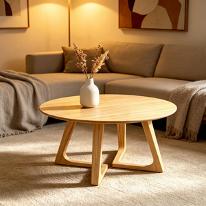Modern Round Wood Coffee <b>Table</b> Minimalist Design Living Room Furniture - Product Image 1