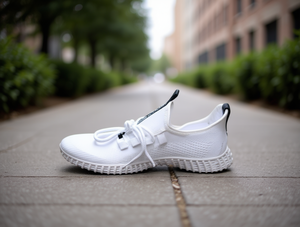 Scarpe da passeggio bianche in rete con lacci, punta tonda, suola in gomma traspirante, per tutte le stagioni, casual, da donna - Product Image 2