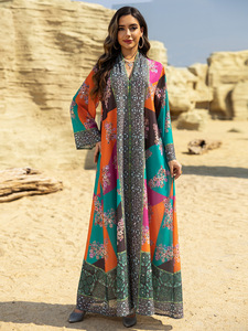 Abiti da donna musulmani eleganti Abaya abito da donna stile etnico stampato manica lunga medio oriente arabo Dubai Abaya Kaftans - Product Image 4