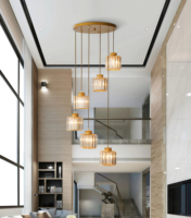 JYLIGHTING Lustre LED long pour escalier nordique, simple, en cristal de verre, moderne, minimaliste, duplex, villa, salon