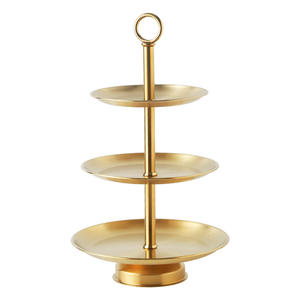 Plateau à fruits, bonbons, collations, thé, gâteaux en acier inoxydable plaqué or poli à deux étages pour le comptoir, le salon, l'hôtel - Product Image 5