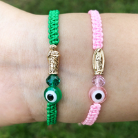 Bracelets unisexes ajustables plaqués or avec breloques Vierge Marie, Saint Jude et perles œil porte-bonheur catholiques