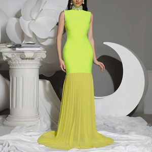 ZYHT 70045 dames sans manches étage longueur plissée maille moulante strass robes <span class=keywords><strong>de</strong></span> demoiselle d'honneur grande taille robe <span class=keywords><strong>de</strong></span> soirée <span class=keywords><strong>pour</strong></span> les femmes - Product Image 3