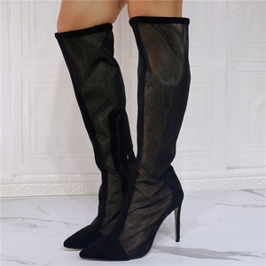 Botas de tacón de aguja altas hasta la rodilla para mujer, con parte superior de malla, tallas grandes, ajuste amplio para pantorrilla, botines de verano, tacones altos - Product Image 6