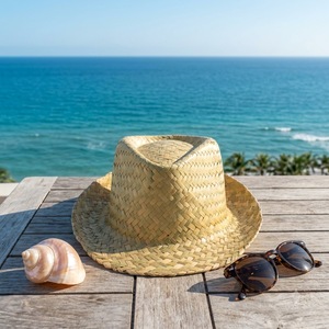 Chapeau de plage Panama en paille de raphia naturelle avec protection solaire UPF 50+, idéal pour les voyages estivaux, à visière rabattable - Product Image 1