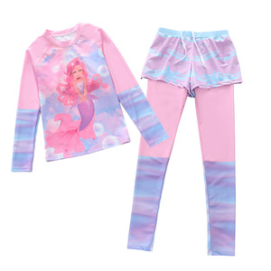 Set da bagno <span class=keywords><strong>due</strong></span> pezzi per bambine con protezione UV UPF 50+, maniche lunghe, ad asciugatura rapida, con gonna e leggings a tema sirena - Product Image 1