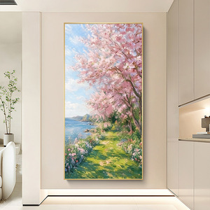 Hand Painted Oil <b>Painting</b> Floral Landscape 3D Textured Wall Art <b>For</b> Entryway Decor With Wood <b>Frame</b> Metal Outer <b>Frame</b> - Product Image 3