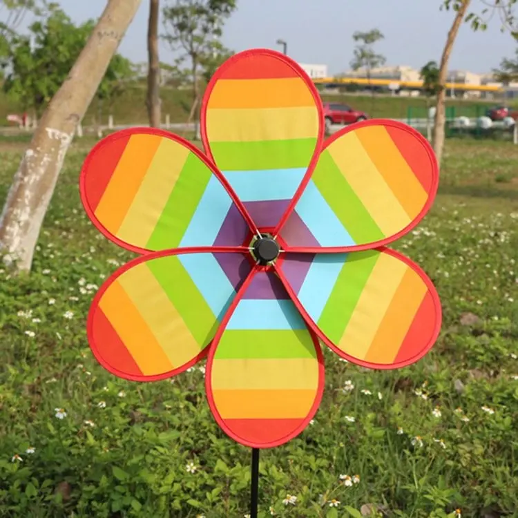 Plastic 8-Bloemblaadje Kleurrijke Dubbele Wiel Tuin Wind Spinner, Yard Pinwheel, Mini Speelgoed Windmolens