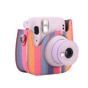 Funda para cámara Fuji <span class=keywords><strong>instax</strong></span> <span class=keywords><strong>mini</strong></span> 12/11/8/<span class=keywords><strong>9</strong></span> Rainbow Stripes, bolso de cuero PU con bolsillo y correa de hombro ajustable - Product Image 3