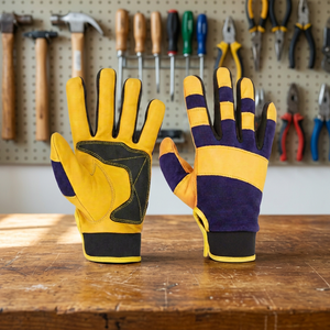Gants de travail en cuir JNA GROUP jaunes et bleus, tricotés, avec poignet réglable, 11 oz, bouts des doigts lisses antidérapants, 26 cm, gants de sécurité - Product Image 3