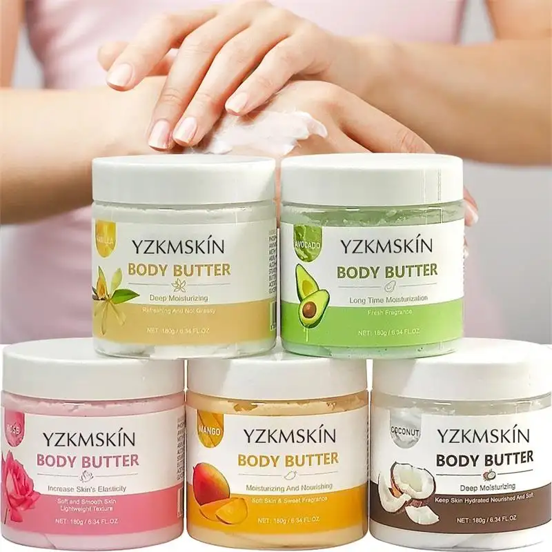 Private Label Vegan Custom Formula Natürliche Vanille Feuchtigkeit spendende Shea Schlagsahne Wassermelone Kakao creme Regenbogen Körper butter